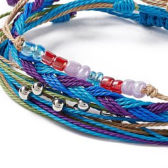 4Pcs 4 Style Alloy & Glass Braided Bead Bracelets Set&nbsp;BJEW-B065-09E