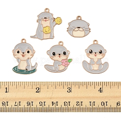 20個5スタイルアロイエナメルペンダント  ビーバーチャーム  ライトゴールド  ライトスチールブルー  18~29.5x20~25x1mm  穴：1.6~1.8mm  4個/スタイル&nbsp;ENAM-FS0003-12