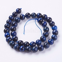天然石タイガーアイビーズ連売り  染め  ラウンド  ミディアムブルー  10mm  穴：1mm  約37~38個/連  15インチ&nbsp;G-G544-10mm-04