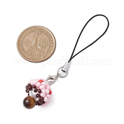 ガラスシードビーズ携帯ストラップ  キノコ  パールピンク  9.2cm&nbsp;HJEW-MZ00102-03
