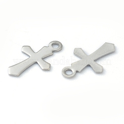変色しない304ステンレススチールの小さなクロスチャーム  レーザー切断  ステンレス鋼色  11.5x7x0.5mm  穴：1mm&nbsp;STAS-H149-05P
