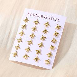 304 Stainless Steel Tiny Airplane Stud Earrings with 316 Stainless Steel Pins for Women&nbsp;EJEW-J043-01G
