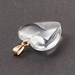 塗装ガラスペンダントスプレー  金メッキの鉄のベイル付き  イミテーション翡翠  ハート  透明  22x20.5x7mm  穴：6x2mm&nbsp;GLAA-N035-016-A03