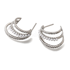 Brass Micro Pave Clear Cubic Zirconia Triple C-Shaped Stud Earrings&nbsp;EJEW-P322-10P