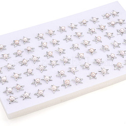 スター真鍮天然真珠スタッドピアス  925つのスターリングシルバーピン付き  プラチナメッキ  13.2x14mm  ピン：0.7mm  パール：5.8mm&nbsp;PEAR-N020-05V
