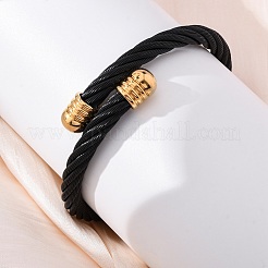 304ステンレススチールトルクバングル女性用男性用  ブラック  5/8インチ（1.65cm）  内径：2-1/4x2-1/4インチ（5.8x5.55cm）  ワイヤー：6mm&nbsp;BJEW-G584-18G-01