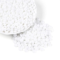 不透明色のガラスシードビーズ  ロンデル  丸い穴  ホワイト  6~6.5x3mm  穴：1.2~1.4mm  約2500個/ポンド&nbsp;SEED-N007-39A-10