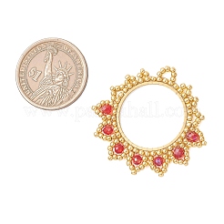 ガラスシードビーズの花のペンダント  ガラスと鉄  18KGP本金メッキ  多面カット  レッド  39.5~40x43x3.5mm  穴：3.5mm&nbsp;PALLOY-MZ01237-01