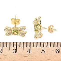 Bowknot Brass Micro Pave Clear Cubic Zirconia Stud Earrings&nbsp;EJEW-Z144-29G