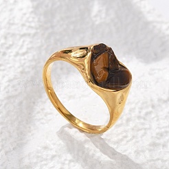 Heart Natural Tiger Eye Finger Rings&nbsp;RJEW-D303-01G-01
