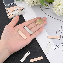 201 ステンレススチール長方形スタンプブランクタグペンダント  片側研磨  ミックスカラー  40x9x1mm  穴：2mm  2色  10個/カラー  20個/箱&nbsp;STAS-UN0011-97
