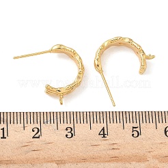真鍮製スタッドピアスパーツ  ニッケルフリー  C字型  カン付き  18KGP本金メッキ  19.5x5.5mm  穴：1.6mm  ピン：0.7mm&nbsp;KK-C099-17G