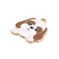 動物の子犬の合金エナメルペンダント  ゴールドカラー  コッカースパニエルの魅力  サドルブラウン  22.5x22x1mm  穴：1.6mm&nbsp;FIND-V001-03G-05