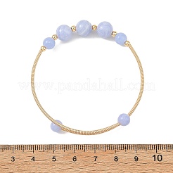 Natural Blue Lace Agate Round Graduated Beaded Brass Cuff Bangles&nbsp;BJEW-JB14463-02