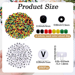 4色のガラスと200個のアクリルビーズのファインディングキット  ミックスカラー  4~7x4mm  穴：1.2~1.8mm&nbsp;DIY-SC0033-85