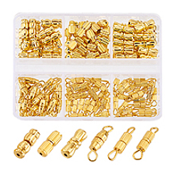 120個6スタイル真鍮製スクリュークラスプ  コラム  ゴールドカラー  12~16x3~4mm  穴：0.5~2mm  20個/スタイル&nbsp;KK-PH0010-75