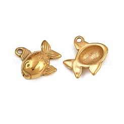 304ステンレスペンダント  イオンプレーティング（ip）  18KGP本金メッキ  魚  17x15.5x4.5mm  穴：1.5mm&nbsp;STAS-Z152-04G-01