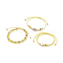 3 個 3 スタイル樹脂ナザールボンジュウ編組ビーズ ブレスレット セット  女性用クリスタルラインストーンハムサハンド＆合金クロスリンクブレスレット  ミックスカラー  内径：2~3-1/8インチ（5~7.9cm）  1個/スタイル&nbsp;BJEW-JB08812