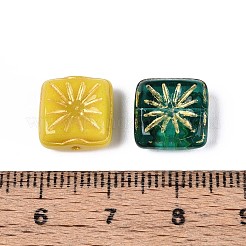 透明ガラスビーズ  正方形  ゴールドライン入り  ミックスカラー  11x11x5mm  穴：1~1.2mm&nbsp;LAMP-T021-44M