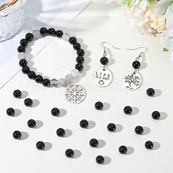 2 Strands Round Natural Black Onyx(Dyed & Heated) Beads Strands&nbsp;G-SP0001-24