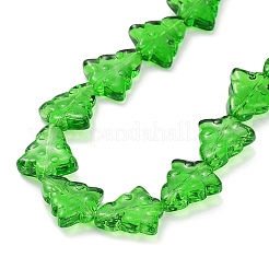 クリアガラスビーズ連売り  クリスマスツリー  グリーン  15.5~16x14.5~15x4.5~5mm  穴：1mm  約40個/連  25.20~25.59（64~65センチメートル）&nbsp;X-EGLA-C002-A05