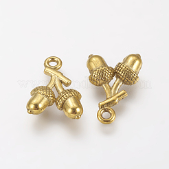 チベット風チャーム  カドミウムフリー＆鉛フリー  ドングリ  アンティーク黄金  17x12x4mm  穴：1.5mm&nbsp;TIBEP-44681-AG-LF