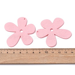 ウッドビッグサイズペンダントトップ  花  染め  ピンク  57x56x2mm  穴：2mm&nbsp;WOOD-P014-T07