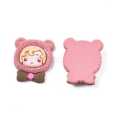 オペーク樹脂カボション  クマの帽子をかぶった女の子  ライトコーラル  28x23x7.5mm&nbsp;CRES-N021-106