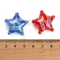 UVメッキプリント透明アクリルビーズ  虹色の  星と白いハートのレース模様  ミックスカラー  24.5x26x11.5mm  穴：3mm&nbsp;AC-CBAEEF4-05