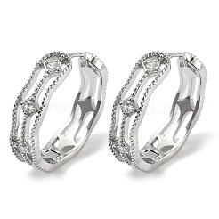 Brass Clear Cubic Zirconia Rectangle Hoop Earrings&nbsp;EJEW-D320-06P