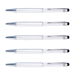 プラスチックボールペン5本  クリスタル入り  銀  146x13x9.5mm&nbsp;AJEW-BT0001-14C