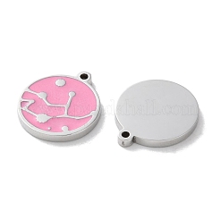 304ステンレススチールチャーム  エナメル  フラットラウンドのチャーム  パールピンク  13.5x12x1.5mm  穴：1mm&nbsp;STAS-M102-31P