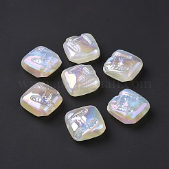 レインボー虹色メッキアクリルビーズ  キラキラビーズ  文字h模様の菱形  ホワイト  29.5x29.5x14mm  穴：3.2mm&nbsp;LS-OACR-A010-06F