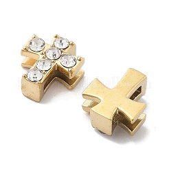 PVD真空メッキ304ステンレススチールクリスタルラインストーンビーズ  スライドチャーム  18KGP本金メッキ  クロス  8.5x7x4mm  穴：6.5x1.4mm&nbsp;SATS-R130-02G-02