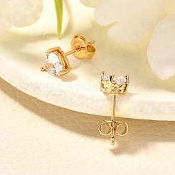 Heart Brass Micro Pave Clear Cubic Zirconia Stud Earrings&nbsp;EJEW-C126-07G