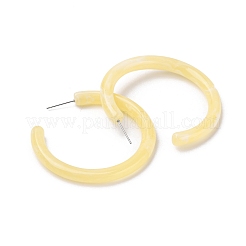 アクリルリングスタッドピアス  304ステンレススチールハーフフープピアス、女の子用  レモンシフォン  46.5x5mm  ピン：0.7mm&nbsp;EJEW-M217-05