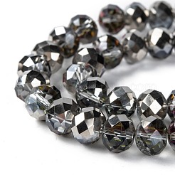 電気メッキガラスカット加工ロンデルビーズ連売り  半分銀メッキ  ライトグレー  10x8mm  穴：1mm  約63~65個/連  19.2~20インチ（48~50cm）&nbsp;EGLA-D020-10x8mm-21