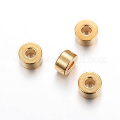 304ステンレススチールスペーサービーズ  フラットラウンド  ゴールドカラー  6x4mm  穴：2.2mm&nbsp;X-STAS-P223-14G