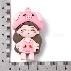 12 中国の十二支の女の子人形 PVC プラスチックペンダント  豚  57.5x32.5x19.5mm  穴：3mm&nbsp;KY-S172-16K