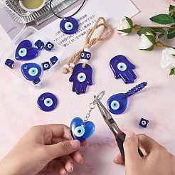 DIYジュエリー作りの発見キット  ティアドロップ＆フラットラウンド＆ハート＆ハンザハンドランプワークペンダントを含む  カラムレジンヨーロピアンビーズ  ダークブルー  16個/箱&nbsp;DIY-SZ0008-64
