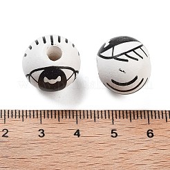 プリントウッドヨーロピアンビーズ  ハロウィンテーマビーズ  ラウンド  ホワイト  16x15mm  穴：4mm&nbsp;WOOD-G022-08A-19