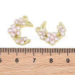 エナメルペンダントと合金  クリスタルラインストーン＆ABSプラスチックイミテーションパール  月と花のチャーム  長持ちメッキ  ラックめっき  ゴールドカラー  ピンク  18.5x15x3.5mm  穴：1.7mm&nbsp;RB-CBA1FD3-11G-02
