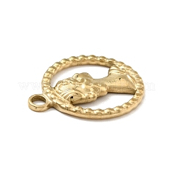 イオンプレーティング（IP）304ステンレス鋼釉薬手磨きペンダント  女性とのリング  ゴールドカラー  24x20x2.7mm  穴：2.8mm&nbsp;STAS-G030-16G