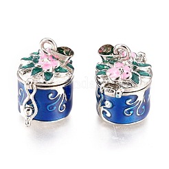 真鍮製祈り箱ペンダント  エナメル  コラム  プラチナ  空色  サイズ：幅さ約18mm  長さ26mm  穴：4mm&nbsp;KK-26X18