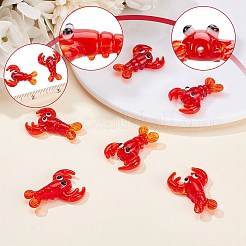 6個の手作りランプワークビーズ  ロブスター  レッド  26~33x20.5~22.5x7~8.5mm  穴：2mm&nbsp;LAMP-NB0002-07