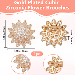 1Pc Flower Brass Pave Clear Cubic Zirconia Brooches&nbsp;JEWB-BBC0001-04