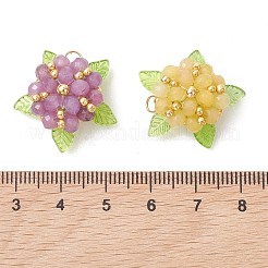 染色された天然マレーシアジェイドとガラスビーズのペンダント  アクリルリーフ付きフラワーチャーム  ゴールドカラー  ミックスカラー  22x23x11mm  丸カン：4x0.5ミリ  内径：3mm&nbsp;PALLOY-MZ01265