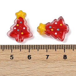 透明なガラスエナメルビーズ  クリスマスツリー  レッド  18x15x7mm  穴：1.2mm&nbsp;LAMP-S070-05C