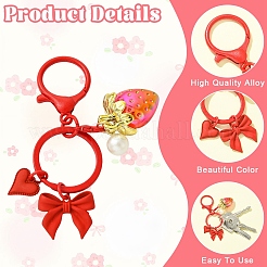 合金＆アクリルパール＆アクリルキーホルダー  鉄のリング付き  レッド  76mm&nbsp;KEYC-YW00280