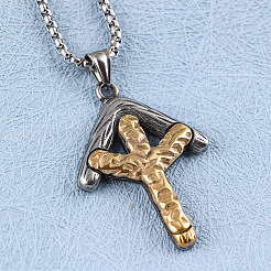 Duo Tone 304 Stainless Steel Textured Viking Rune Pendant Necklaces for Men&nbsp;WGD6348-01